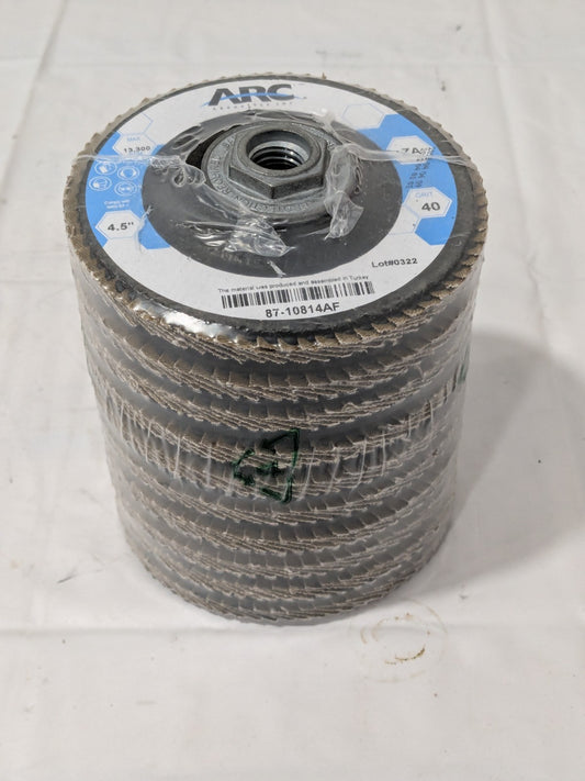 ARC ABRASIVES Flap Disc: 4-1/2" Dia, 40 Grit, ZA, Type 29 Qty 10 87-10814AF