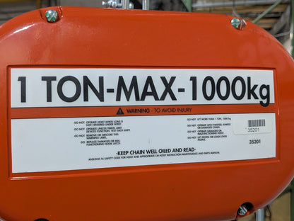 CM Lodestar Electric Chain Hoist 1 Ton Capacity 10 Ft Lift 16 FPM 110v 3522CF