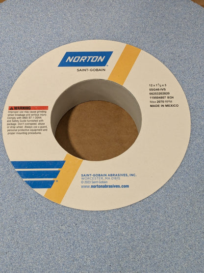 Norton Surface Grinding Wheel: 12" Dia, 1-1/2" Thick, 3" Hole, 46