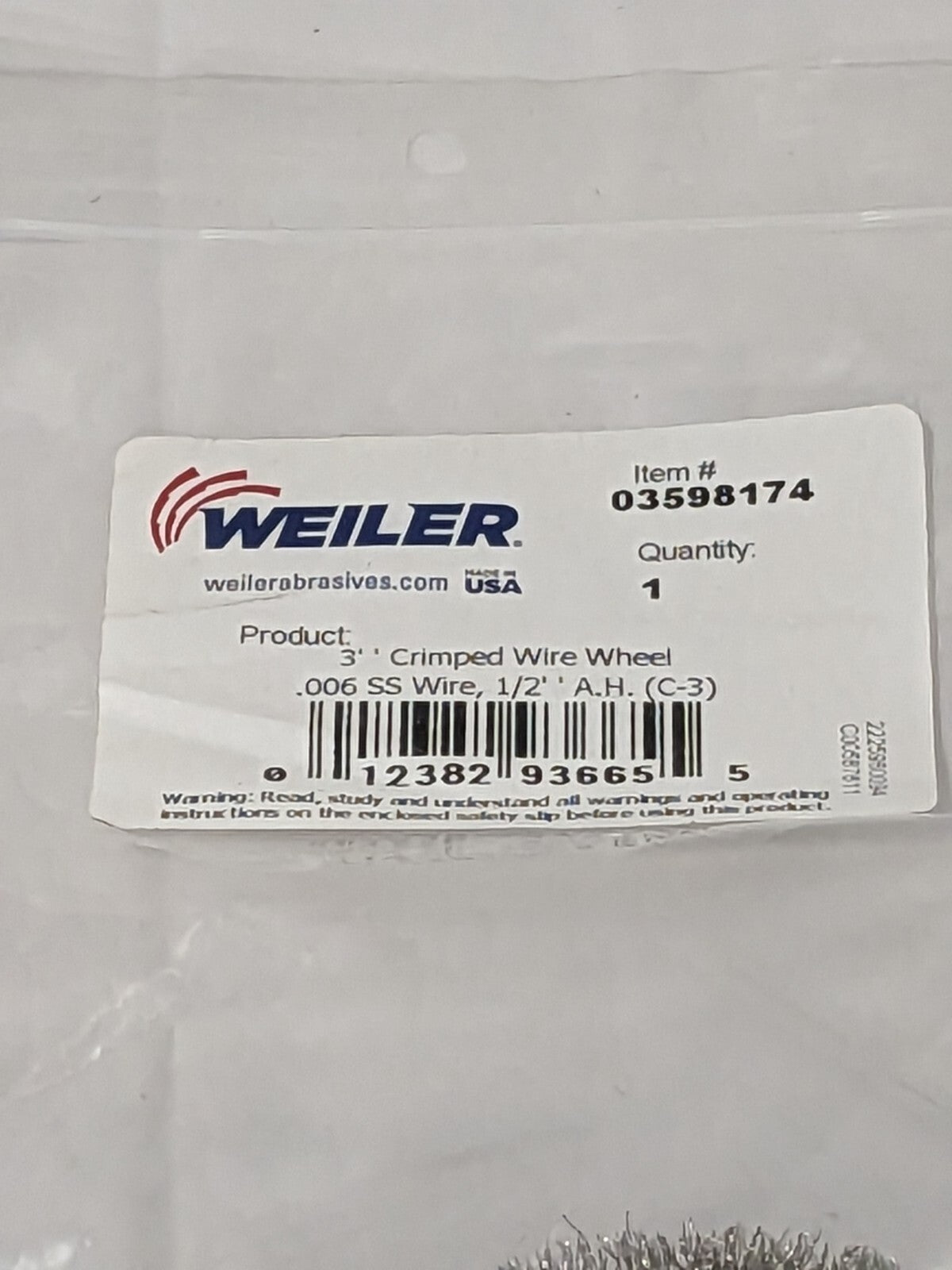 WEILER Wheel Brush: 3" Dia, 5/8" Width, 0.0060" Wire Dia Qty 3 03598174
