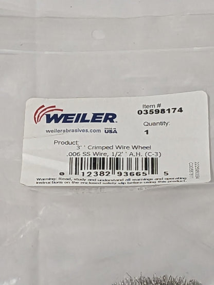 WEILER Wheel Brush: 3" Dia, 5/8" Width, 0.0060" Wire Dia Qty 3 03598174