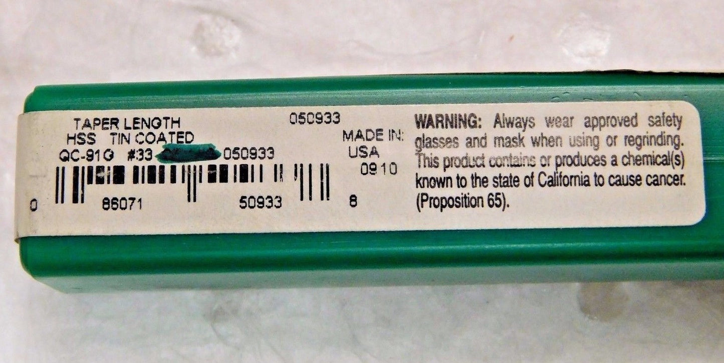Precision Taper Length Drill QC-91G #33 0.1130" 135º HSS TiN Lot of 5 05093