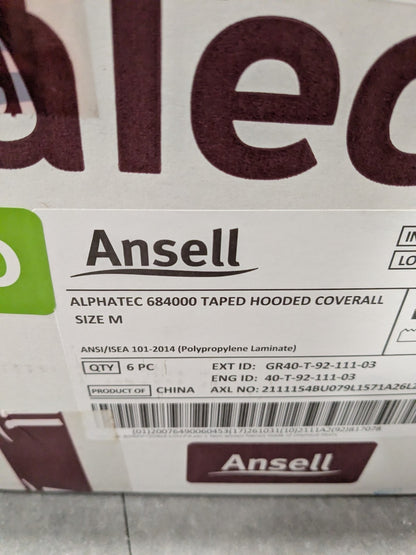 Ansell Chemical Resistant Coverall, Size M, Box of 6 GR40-T-92-111-03