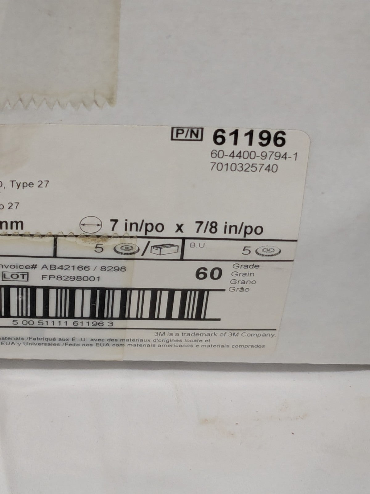 3M Cubitron 947D Type 27 Flap Disc - Ceramic - 7" 60 Grade Qty 5 61196