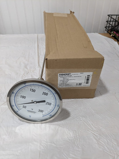 ASHCROFT Bimetal Dial Thermometer: 50 to 300 ° F, 5" Dial, 12" Stem 75