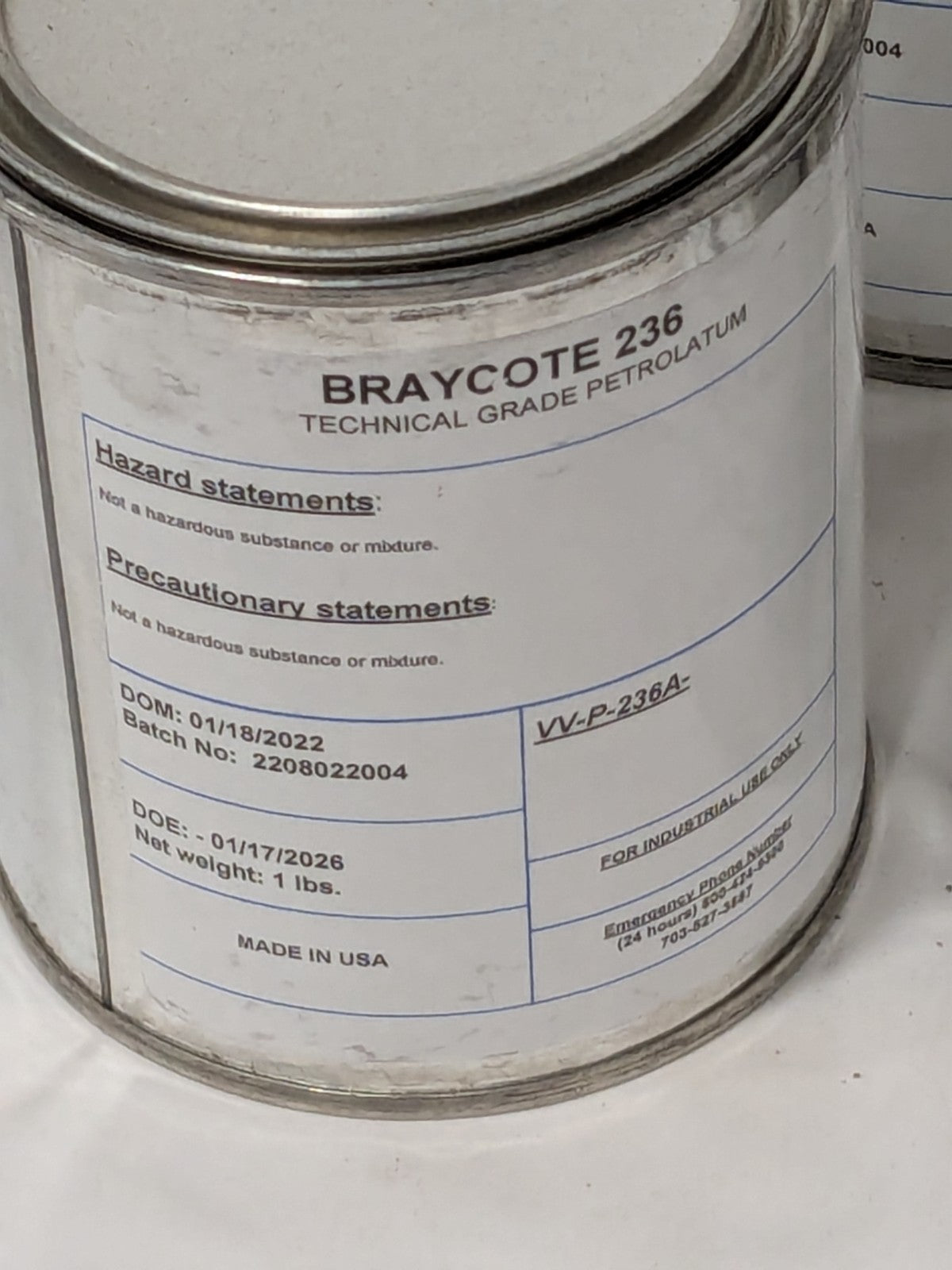Braycote VV-P-236A PETROLEUM LUB GREASE QTY 5 27058-APCZ
