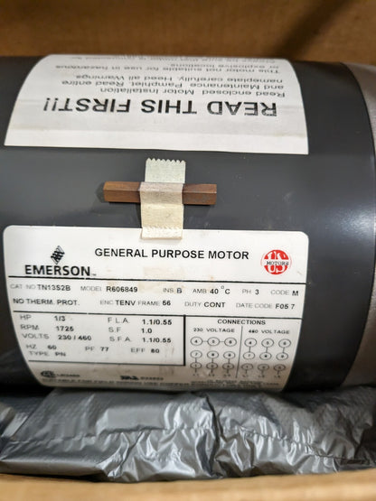 US Motors Emerson 1/3HP General Purposes TENV Motor 230/460V 3PH TN13S2B
