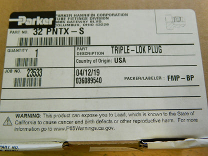 Parker Male JIC Plug 2" Tube OD 37°  32 PNTX-S