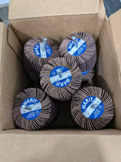 Merit Mounted Flap Wheel: 3" Dia, 2" Face Width, 40G, AO Box of 10 088