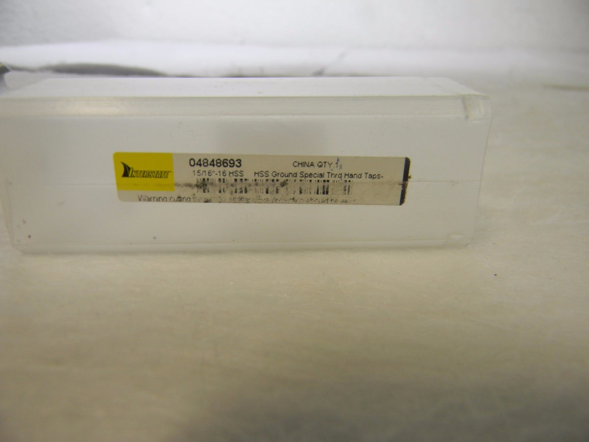 Interstate Standard Plug Hand Tap 15/16-16 UNS 4Fl RH 4-29/32 OAL JY4848693