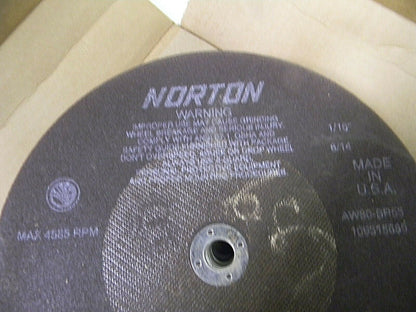 Norton AO Cutoff Wheel 10" 80 Grit 1/16" Thick 5/8" Arbor Qty 24