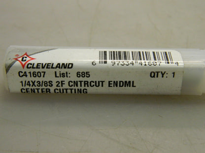 Cleveland SQR End Mills 1/4" Dia 1/2" LOC 3/8" Shank Dia 2FL HSS  QTY 2  C41607
