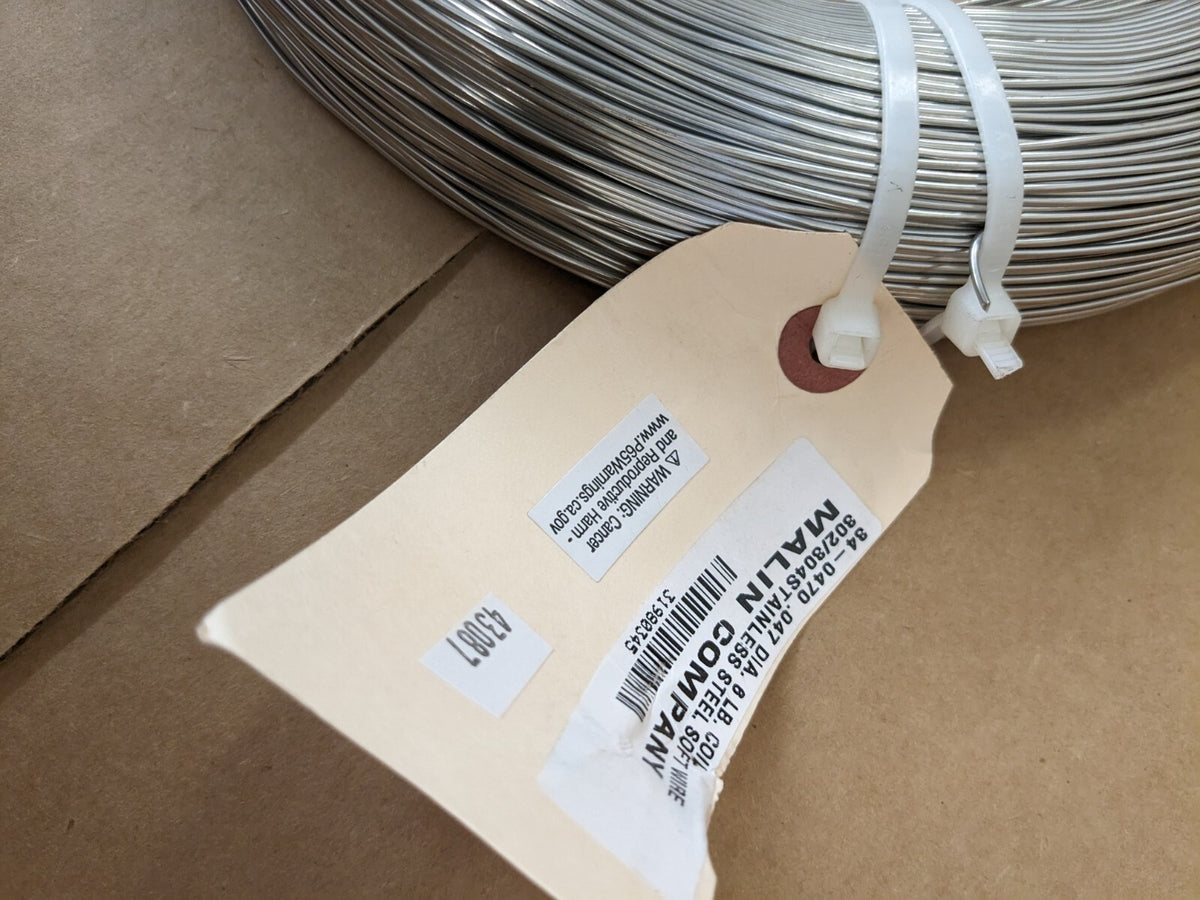 Spring Wire Coil: 302 Stainless Steel, 0.047" Dia, 1,008' Long 32-0470-006C