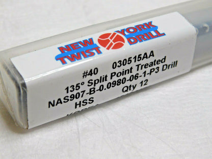 New York Twist Drill Extension Drill HSS 135º #40 QTY 60 NAS907-B-0.0980-06-1-P3