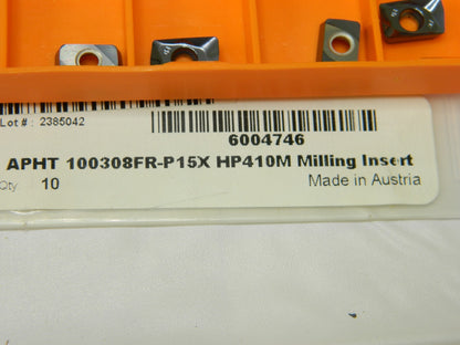 HERTEL APHT100308FR P15X HP410M Carbide Milling Insert Qty 15 6004746