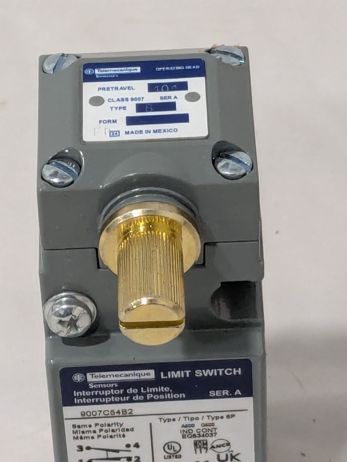 Square D General Purpose Limit Switch: SPDT, NC, Rotary Head, Side 9007C54B2