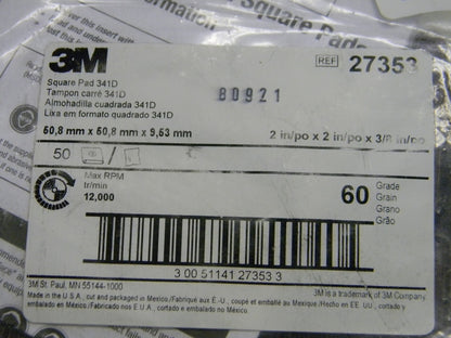 3M  Aluminum Oxide Square Pad Medium Grade 60 Grit QTY 36 00051141273532