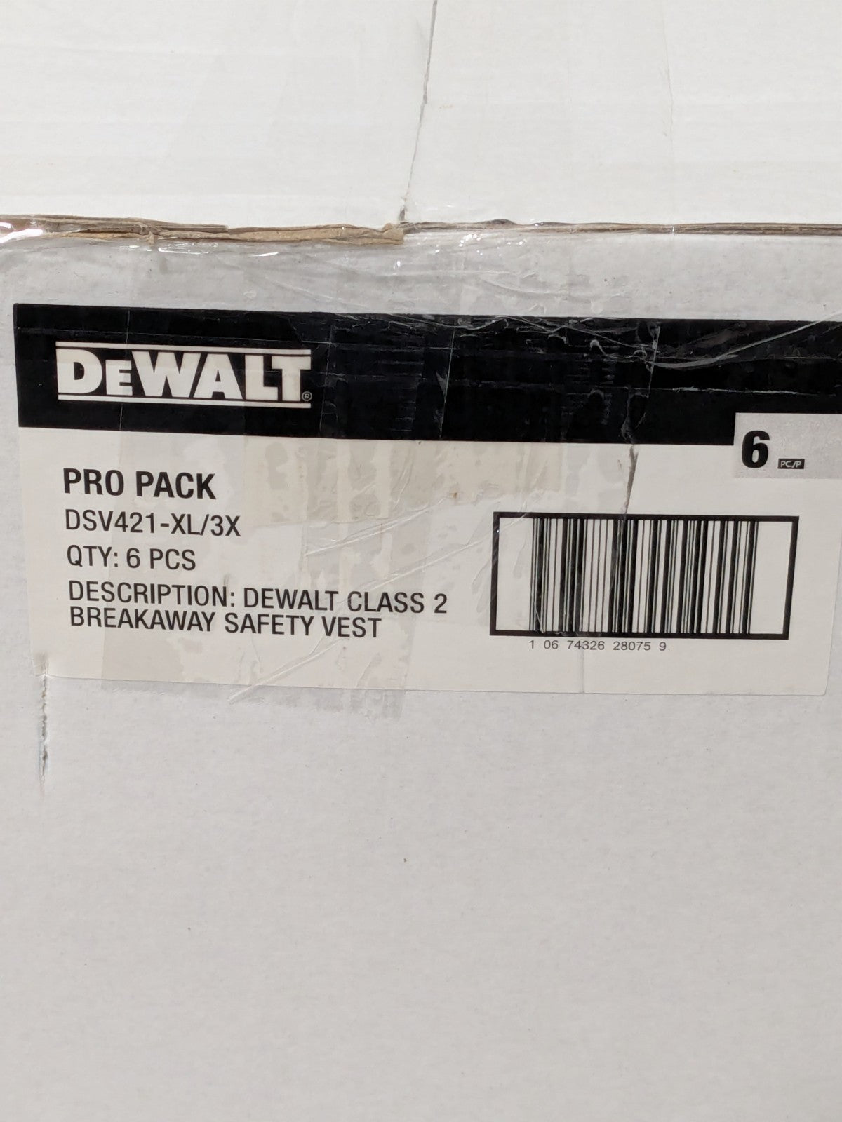 DeWalt ANSI Class 2 Adjustable Breakaway Vest Box of 6 DSV421-XL/3X