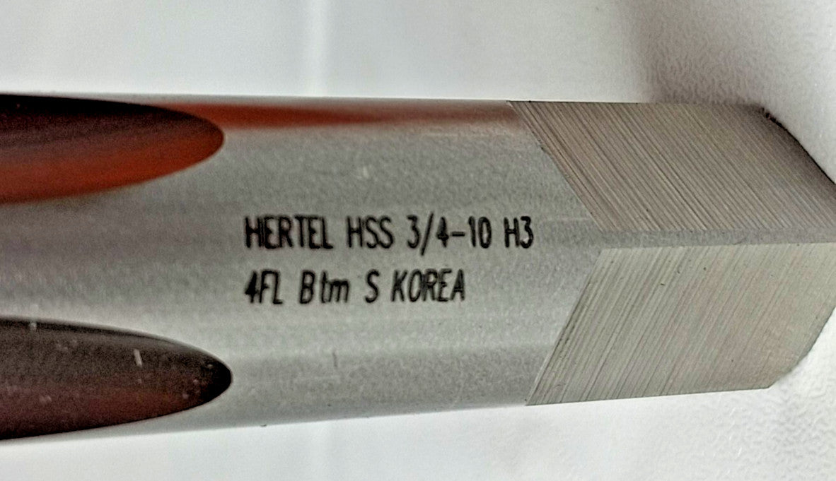 Hertel Straight Flute Tap 3/4-10 UNC 4FL Bottoming Chamfer HSS 02384386