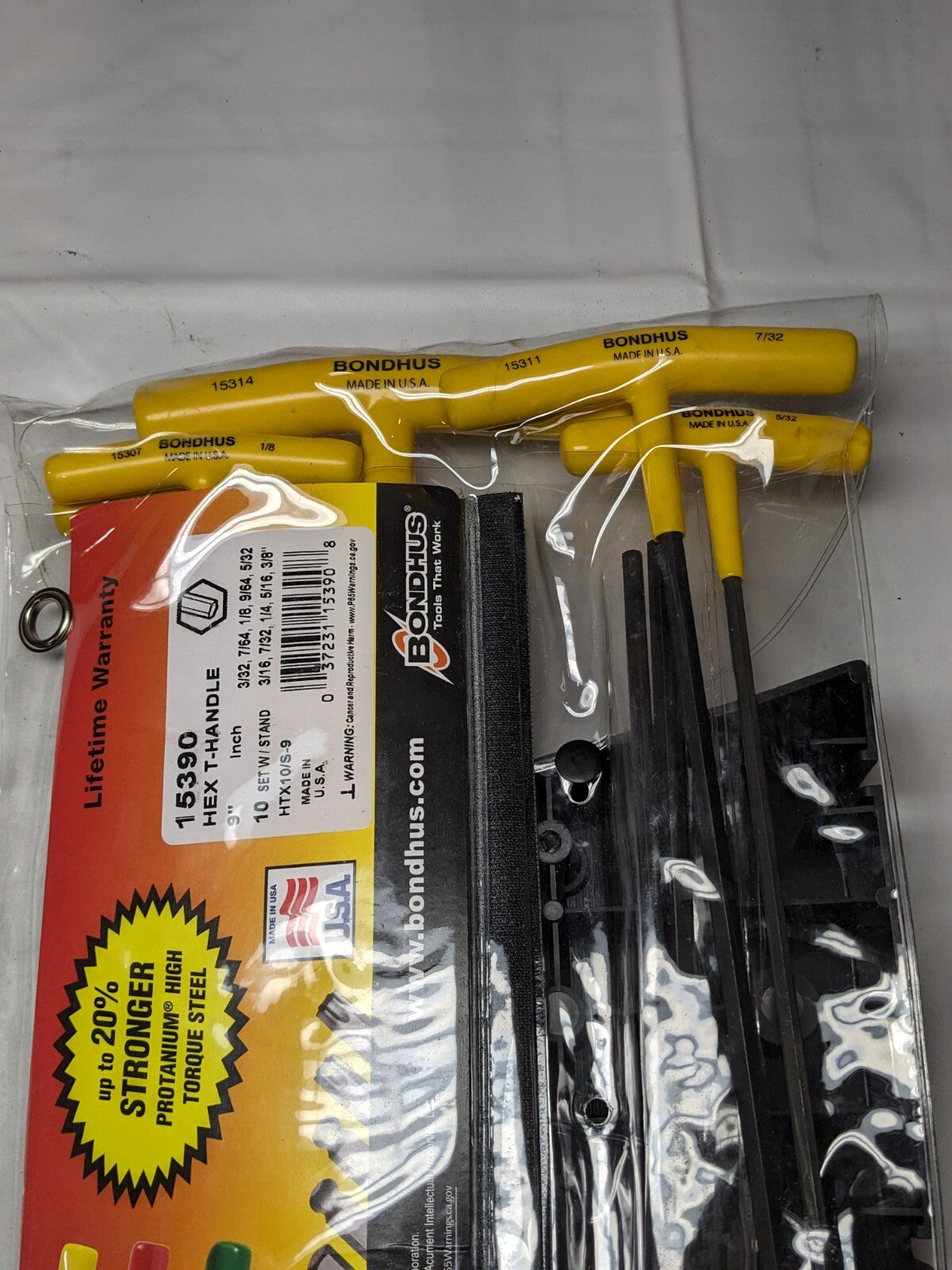 BONDHUS 10 Piece, T-Handle Cushion Grip Hex Key Set 15390