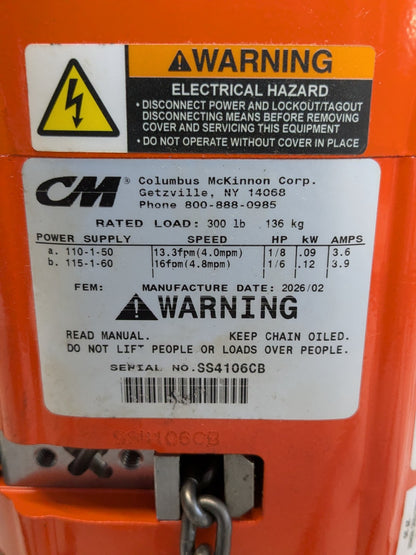 CM Shopstar Electric Chain Hoist 300 lb. Capacity 10 ft. Lift PARTS / REPAIR