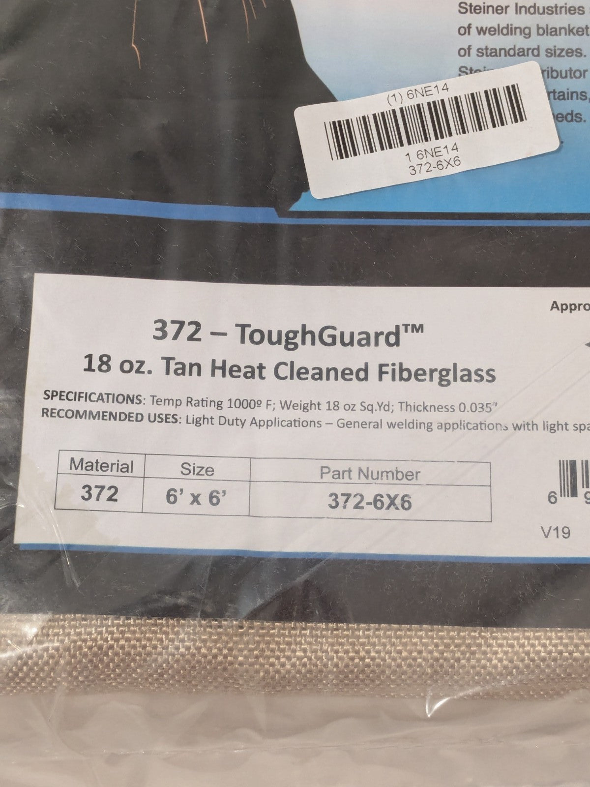 Steiner 6' High x 6' Wide x 0.035" Thick Fiberglass Welding Blanket 6NE14