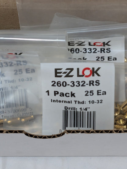 E-Z LOK Press Fit Threaded Inserts: Flanged, Brass, 0.2500 in Qty 250 260-332-RS