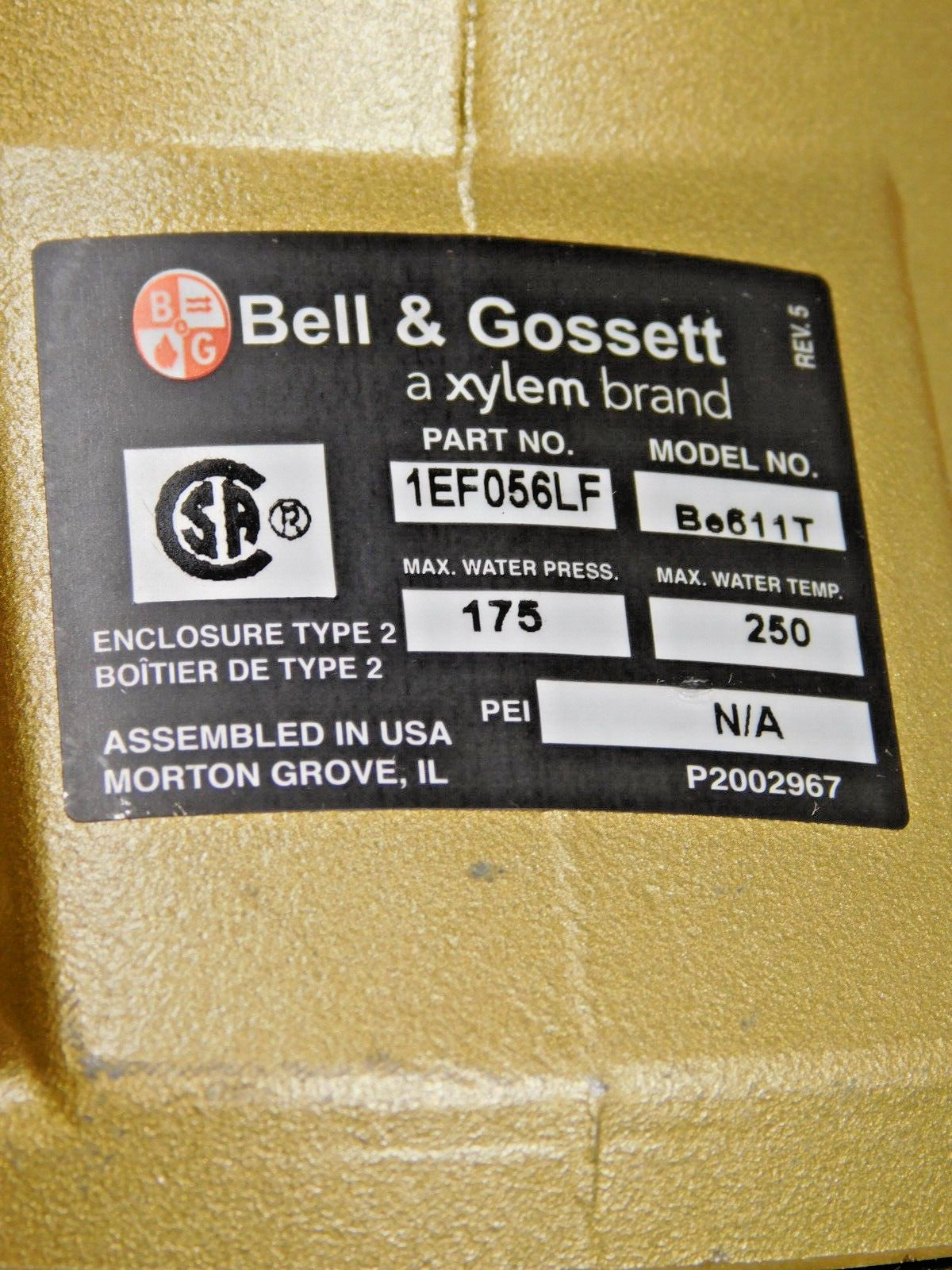 Xylem-Bell & Gossett Small Flex Coupled In-Line Centrifugal Pump Be611T 1EF056LF