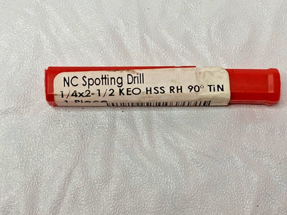 KEO Spotting Drill HSS TiN RH  90 Deg 1/4" Dia X 2-1/2" OAL 32140-TIN