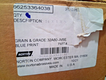 Norton Surface Grinding Wheel 14" Dia 1" Thick 5" Arbor 80 Grit 66253364038