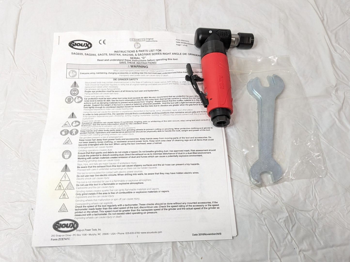 Sioux Tools Angle Air Die Grinder 1/4" Collet 20000 RPM SAG03S20
