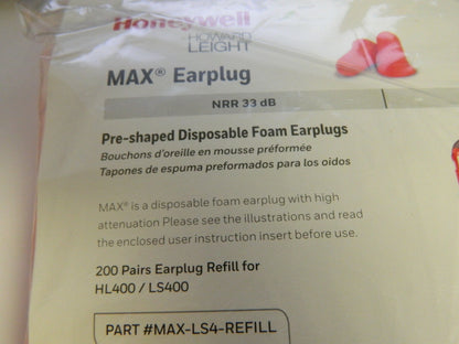 Honey well Disposable Earplug Refill with 33 dB Earplugs 200 pairs