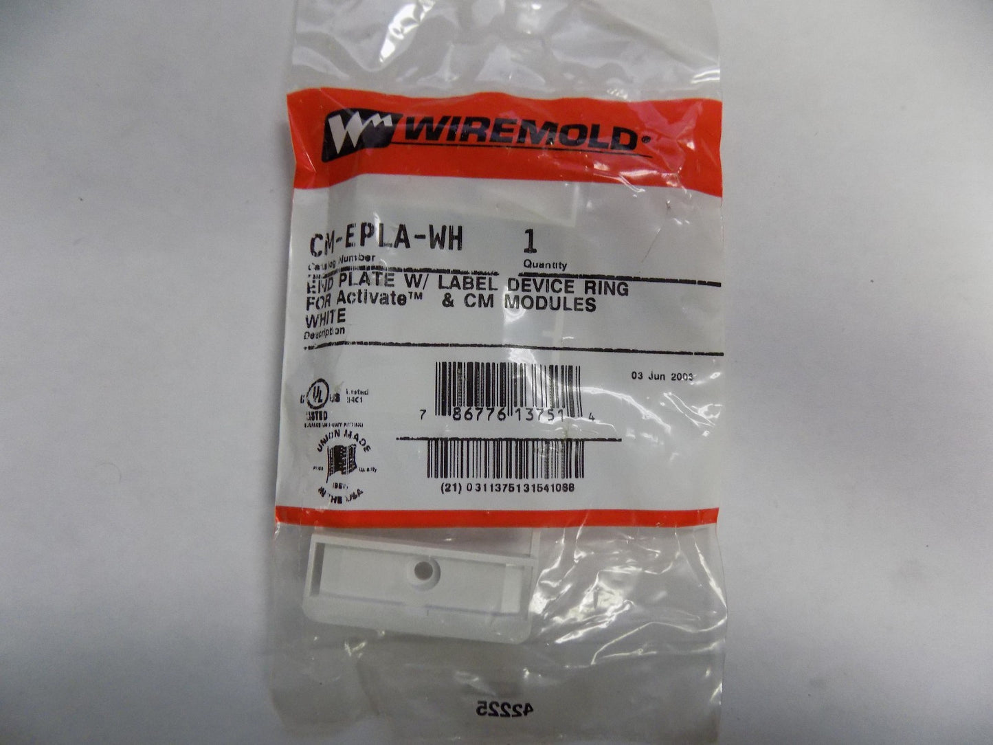 Wiremold Cm-epla-wh End Plate With Label for Activate &amp; Communication Module