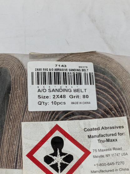 Tru-Maxx Abrasive Belt: 2" Wide, 48" OAL, 80 Grit, Aluminum Oxide Qty