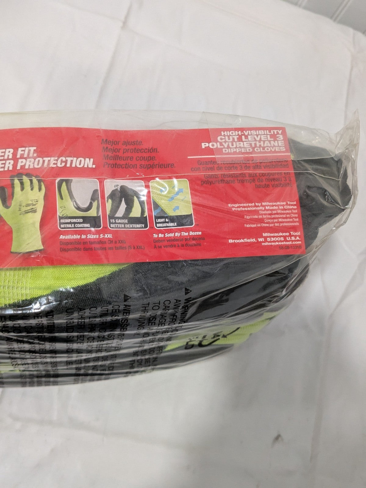 (12) Milwaukee High Vis. Cut Level 3 Polyurethane Dipped Glove XL 48-73-8933