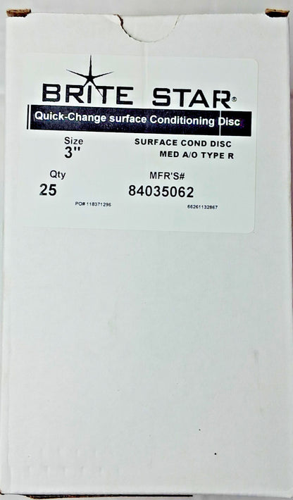 Brite Star Aluminum Oxide Quick-Change Discs Type R 3" Dia QTY25 66261132867