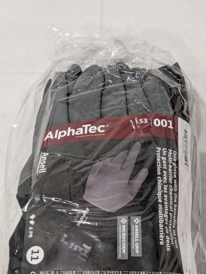 Ansell Size 11 Black, Nylon Lined Chemical Resistant Gloves 6 Pairs 53001110-NA