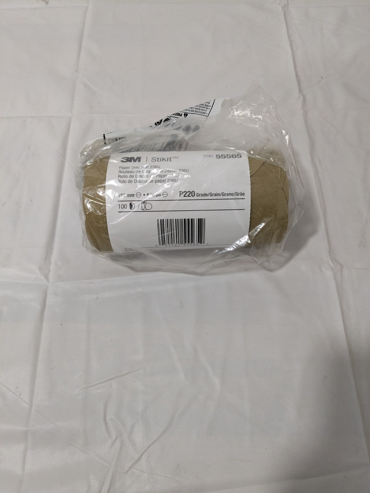 3M 6" Dia PSA Disc Roll: 220 Grit, Aluminum Oxide Roll of 100 7000119556