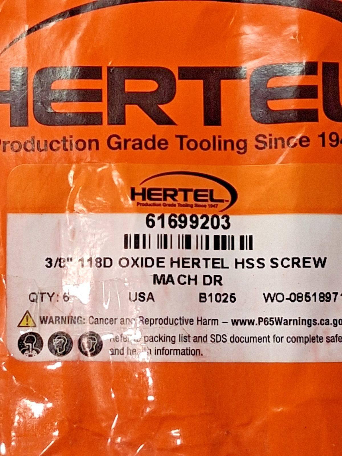 Hertel Screw Machine Drill Bits HSS QTY6 3/8" (0.3750) Dia 118 deg 61699203