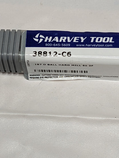 HARVEY TOOL Ball End Mill: 0.1875 Dia, 0.15 LOC, 2 Flute 38812-C6