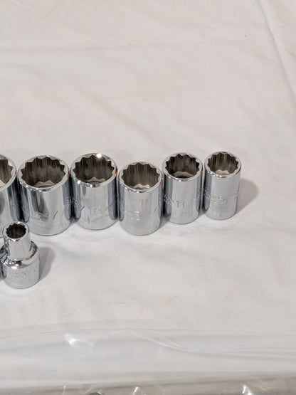 Proto Socket Set: Standard, 14 Pc, 1/2" Drive, 3/8 to 1-1/4" J54114 INCOMPLETE