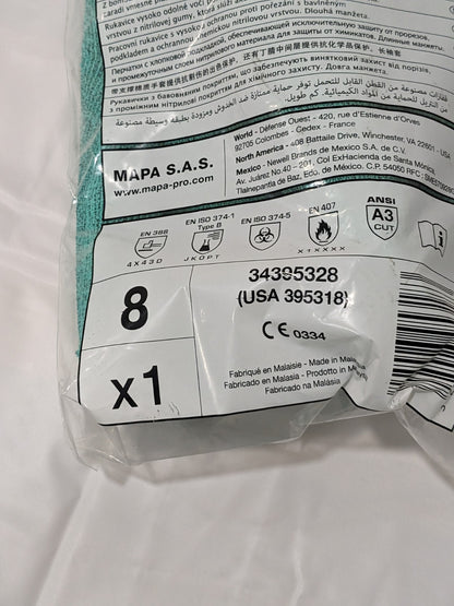 MAPA Professional Krytech 395 Chemical Nitrile Cut Work Gloves Size 8 395318