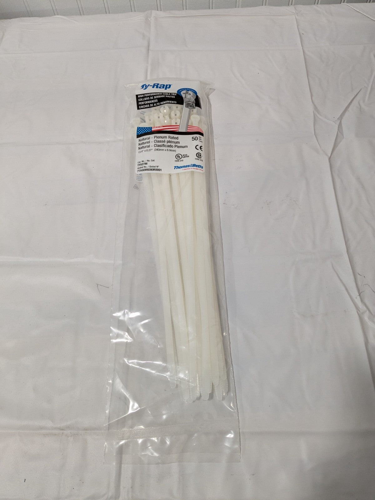 Thomas & Betts Standard Cable Tie: 13.4" Long, Natural, Nylon Pack of 50  TY527M