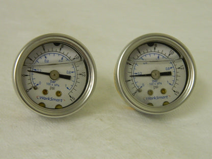Worksmart Analog Pressure Gauge 1-1/2" Dial 1/8" NPT Lot of 2 #WS-PE-G