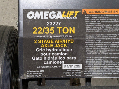 Omega Lift 2-Stage Air / Hydraulic Axle Jack 22 / 35 Ton Cap. Parts / Repair