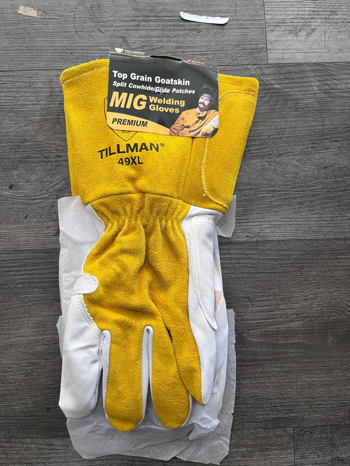 Tillman White/Gold XL Split Cowhide Leather Welding &amp; Heat-Resistant Gloves