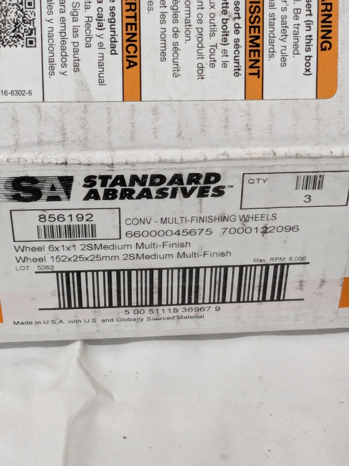 Standard Abrasives Multi-Finish Wheel 6" x 1" x 1" 2S MED Grit Qty 3 856192