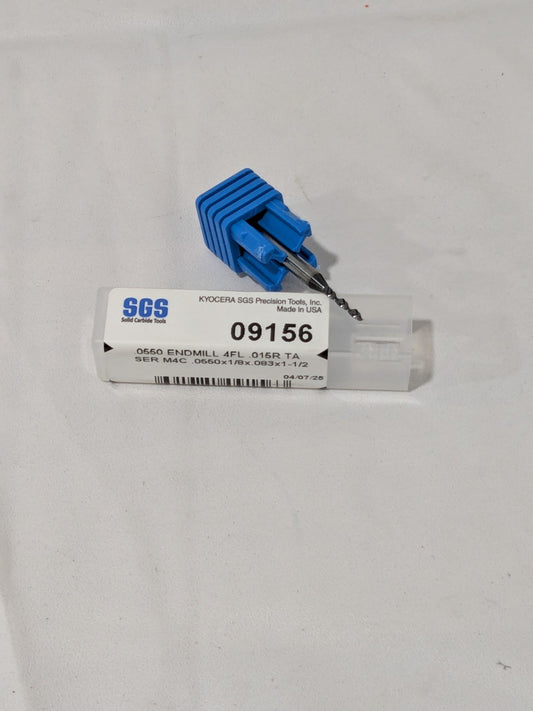 SGS Corner Radius End Mill: 0.0550" Dia, 0.0830" LOC 09156
