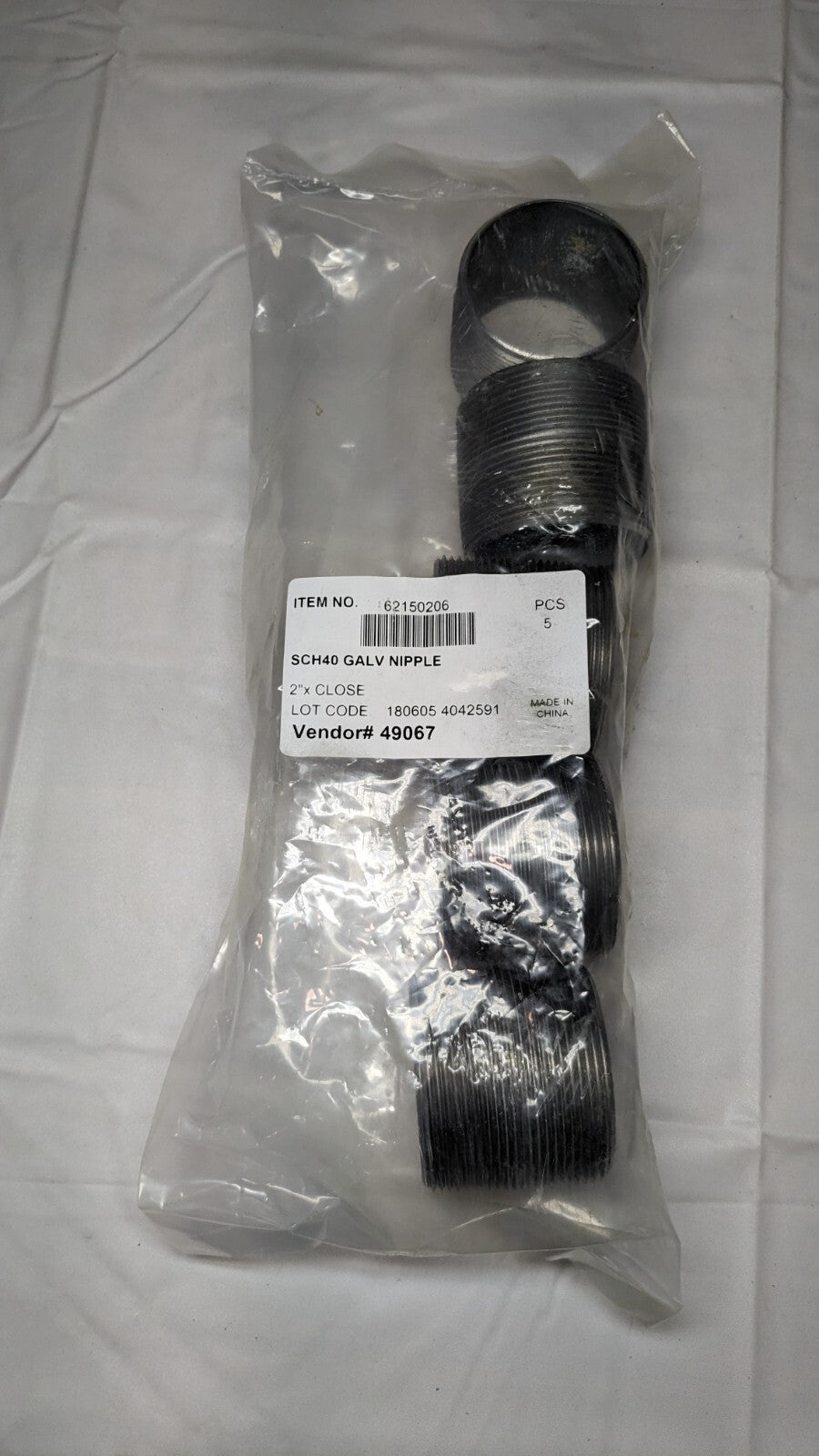 SCH40 Galvanized Steel Pipe Nipple 2" MNPT x 2″ Long  *5 PACK*  62150206