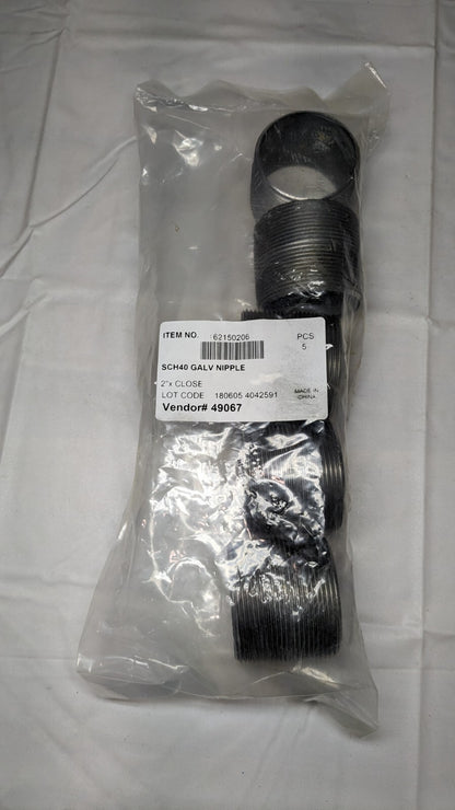 SCH40 Galvanized Steel Pipe Nipple 2" MNPT x 2″ Long  *5 PACK*  62150206